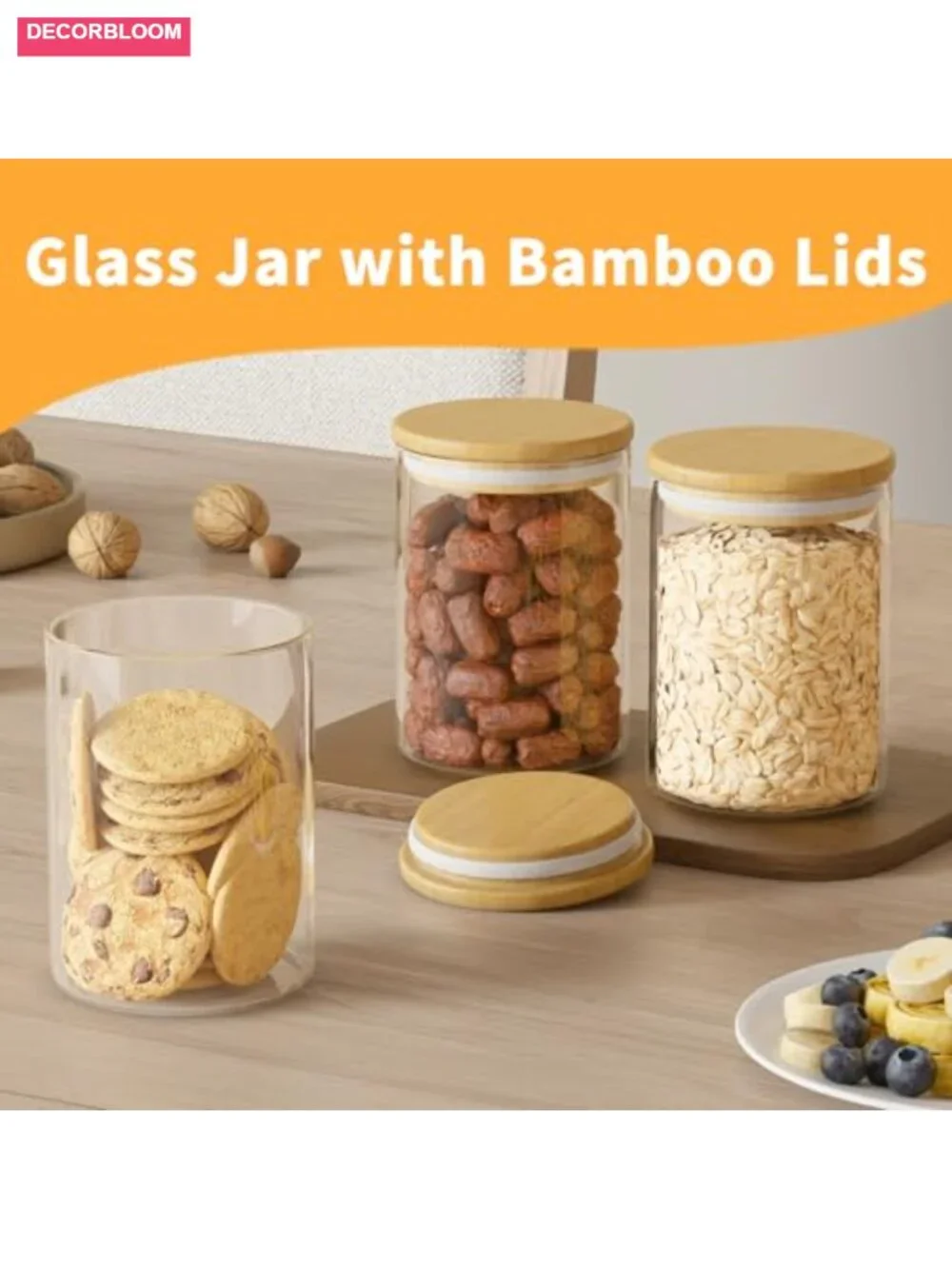 6 Pcs 18oz Glass Storage Jars with Airtight Bamboo Lids Labels